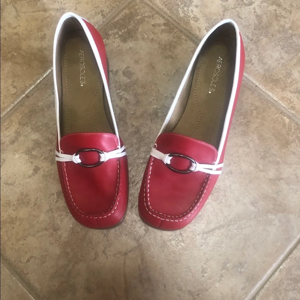 Red and white loafers, never worn.